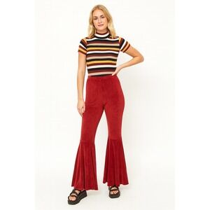 MOTHER HUSTLER Velvet Flared Leggings Velour Bell Bottom Pants Retro 70s 90s S